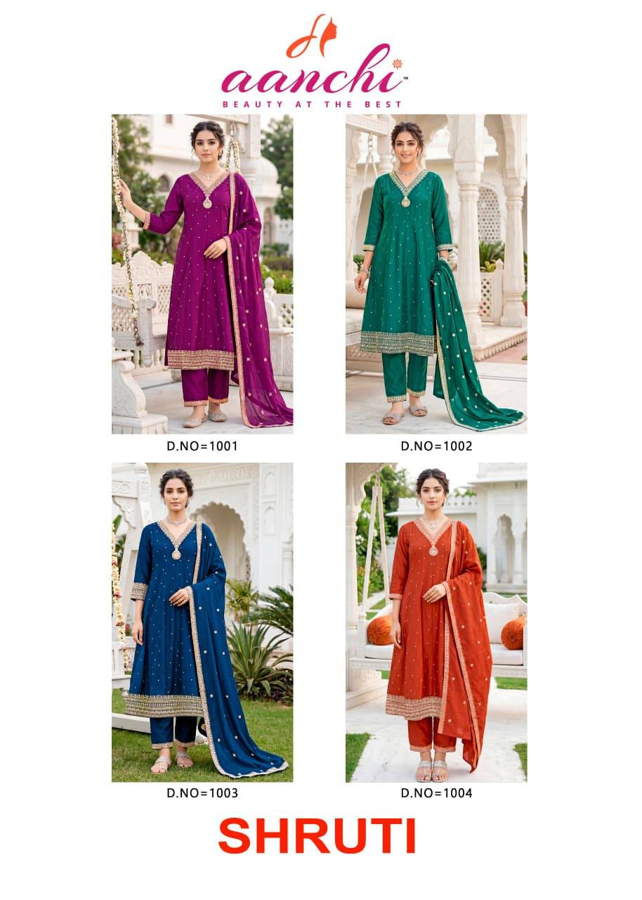 SHRUTI By AANCHI 1001 To 1004 Series Designer Ethnic Wear Collection VICHITRA SILK Kurtis At Wholesale Price